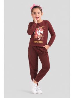 PLUM TREE - Girls Burgundy Soft Cotton Full Sleeve T-Shirt And Joggers