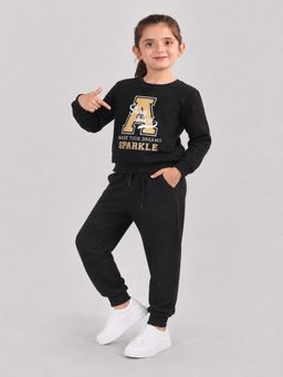 PLUM TREE - Girls Black Soft Cotton Full Sleeve T-Shirt And Joggers