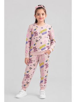 PLUM TREE - Girls Pink Soft Cotton Full Sleeve T-Shirt And Joggers