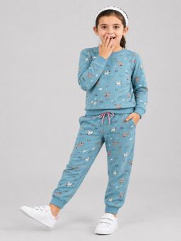 PLUM TREE - Girls Teal Soft Cotton Full Sleeve T-Shirt And Joggers