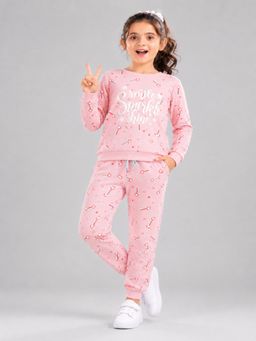 PLUM TREE - Girls Pink Soft Cotton Full Sleeve T-Shirt And Joggers