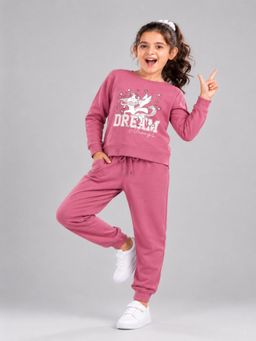 PLUM TREE - Girls Pink Soft Cotton Full Sleeve T-Shirt And Joggers