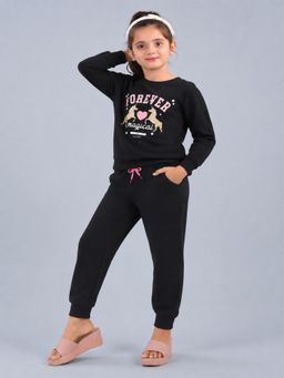 PLUM TREE - Girls Black Soft Cotton Full Sleeve T-Shirt And Joggers