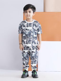 Polka Tots - Grey Cotton Full Sleeve Graphic Print Sweatshirt And Joggers