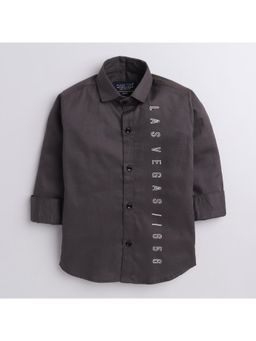 Polka Tots - Brown Cotton Full Sleeve Typography Print Shirt