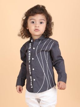 Polka Tots - Dark Grey Cotton Full Sleeve Printed Shirt