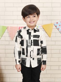 Polka Tots - Black Cotton Full Sleeve Geometric Print Shirt