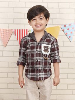 Polka Tots - Brown Cotton Full Sleeve Checks Print Shirt