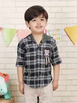 Polka Tots - Navy Blue Cotton Full Sleeve Checks Print Shirt