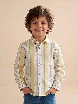 Polka Tots - Yellow Cotton Full Sleeve Stripes Print Shirt