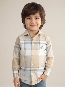 Polka Tots - Begie Cotton Full Sleeve Checks Print Shirt