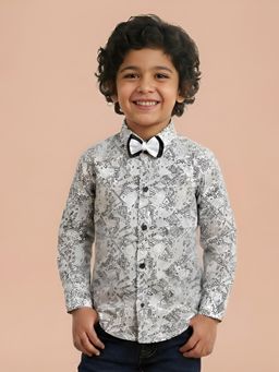 Polka Tots - Grey Cotton Full Sleeve Zig Zag Print Shirt With Bow Tie