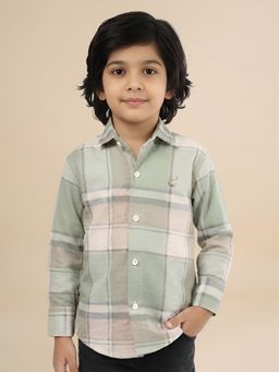 Polka Tots - Green Cotton Full Sleeve Checks Print Shirt