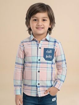 Polka Tots - Peach Cotton Full Sleeve Checks Print Shirt