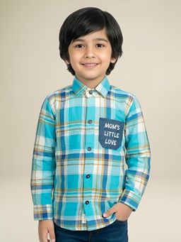 Polka Tots - Blue Cotton Full Sleeve Checks Print Shirt