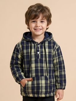 Polka Tots - Yellow Cotton Full Sleeve Checks Print Hoodie