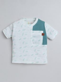 Polka Tots - White Cotton Half Sleeve Cloud Print T-Shirt