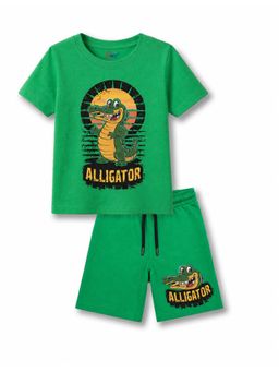 KAVEE - Green Pure Cotton Bio-Washed Printed T-Shirt With Shorts