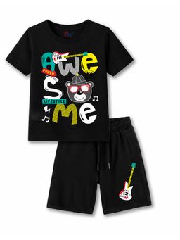 KAVEE - Black Pure Cotton Bio-Washed Printed T-Shirt With Shorts