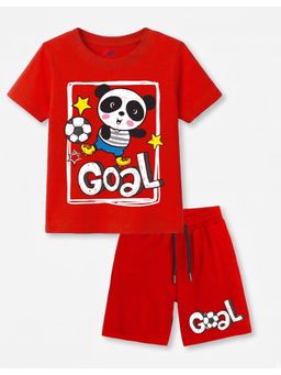 KAVEE - Red Pure Cotton Bio-Washed Printed T-Shirt With Shorts