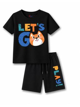 KAVEE - Black Pure Cotton Bio-Washed Printed T-Shirt With Shorts