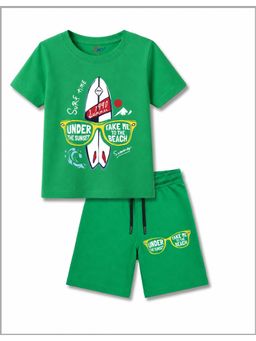 KAVEE - Green Pure Cotton Bio-Washed Printed T-Shirt With Shorts