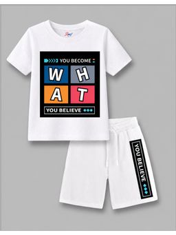 KAVEE - White Pure Cotton Bio-Washed Printed T-Shirt With Shorts
