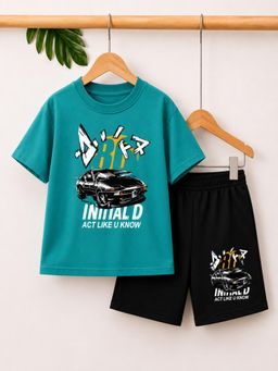 Googo Gaaga - Boys Blue Racing Car Graphic T-Shirt And Shorts