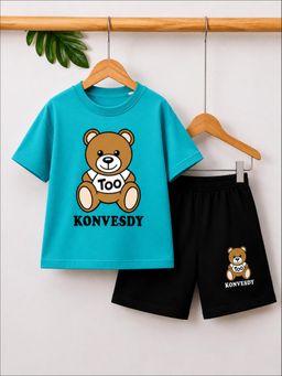Googo Gaaga - Boys Blue Teddy Bear Print T-Shirt And Shorts