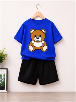 Googo Gaaga - Royal Blue Teddy Bear Printed T-Shirt And Shorts