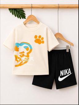 Googo Gaaga - Boys Cream Tiger Graphic T-Shirt And Shorts