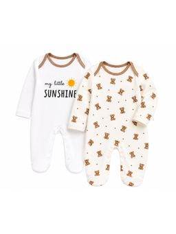 EIO - Baby Unisex Off White Cotton Rompers (Pack Of 2)