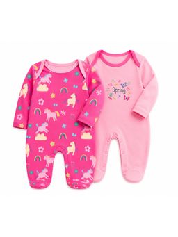 EIO - Baby Unisex Pink Cotton Rompers (Pack Of 2)