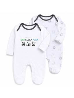 EIO - Baby Unisex White Cotton Rompers (Pack Of 2)