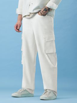 The Souled Store - Baggy-Fit Denim Pearl White Men Cargo Jeans
