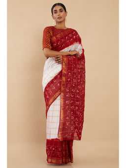 Soch - Maroon Pure Cotton Printed Saree with Unstitched