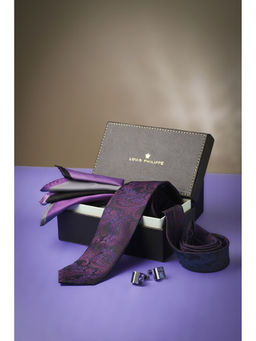 Louis Philippe - Men Purple Embroidered Tie Pocket Square and Cufflink