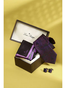 Louis Philippe - Men Purple Embroidered Tie Pocket Square and Cufflink