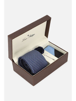 Louis Philippe - Men Blue Textured Tie Pocket Square and Lapel Pin