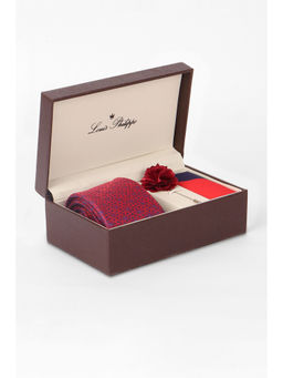 Louis Philippe - Men Red Embroidered Tie Pocket Square and Cufflink