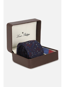 Louis Philippe - Men Navy Embroidered Tie and Pocket Square