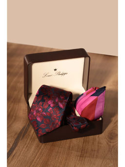 Louis Philippe - Men Purple Print Tie and Pocket Square