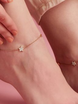 Zavya - Star Gold Plated Cz 925 Sterling Silver Anklet - Pair