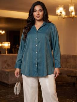 Qurvii - Teal Gold Zari Shirt
