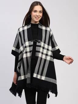 Global Republic - Viscose Blend Check Front Open Black Shrug