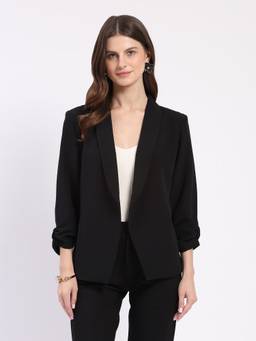 Global Republic - Polyester Notched Lapel Collar Black Shrug