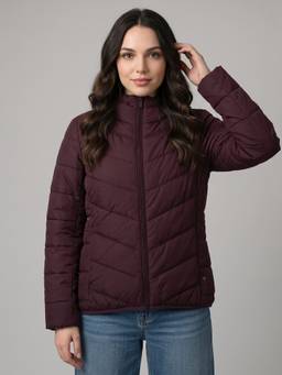 Monte Carlo - Womens Regular Fit Full Sleeve Self Designed Collar Purple Winter Jacket