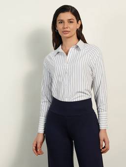 FABLE STREET - Cotton-Blend Striped White Shirt