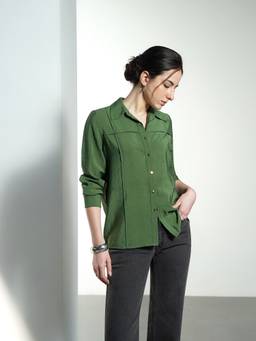FABLE STREET - Pintuck Detail Green Shirt
