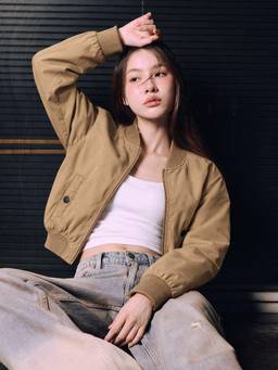JUNEBERRY - Women Beige Solid Bomber Nylon Regular Jacket